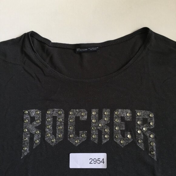 Zara Studded Cropped T Shirt Womens L Round Neck ROCKER Studded Embellishment - Picture 14 of 14